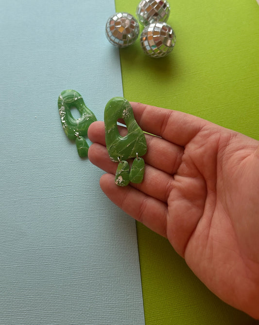 Organic Dangle in Emerald | Polymer Clay Earrings