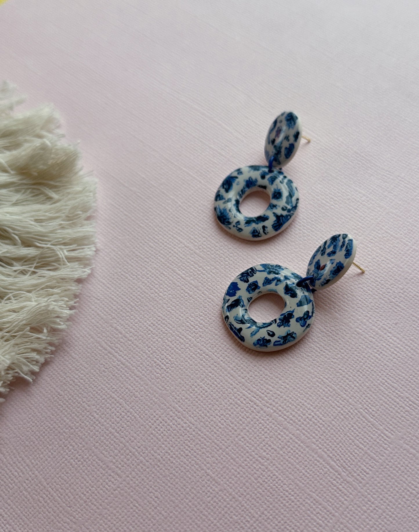 Organic Donut in Fine China | Polymer Clay Earrings