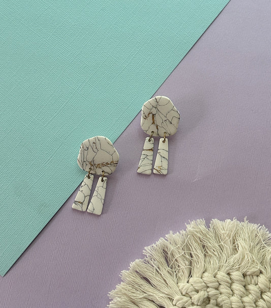 Organic Dangle in White Marble | Polymer Clay Earrings