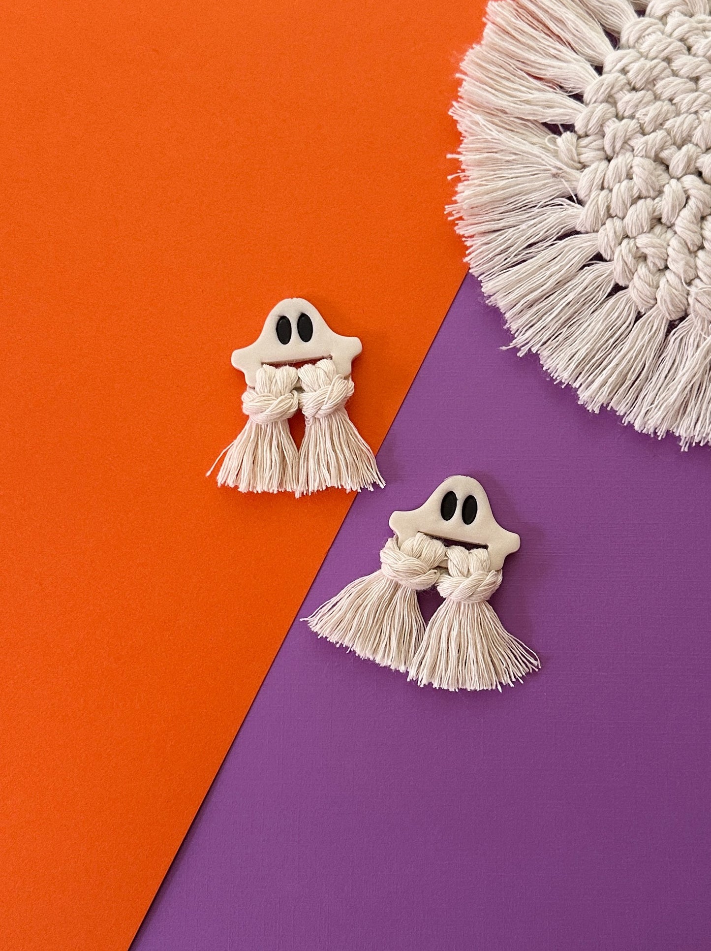 Macrame Ghost | Polymer Clay Earrings