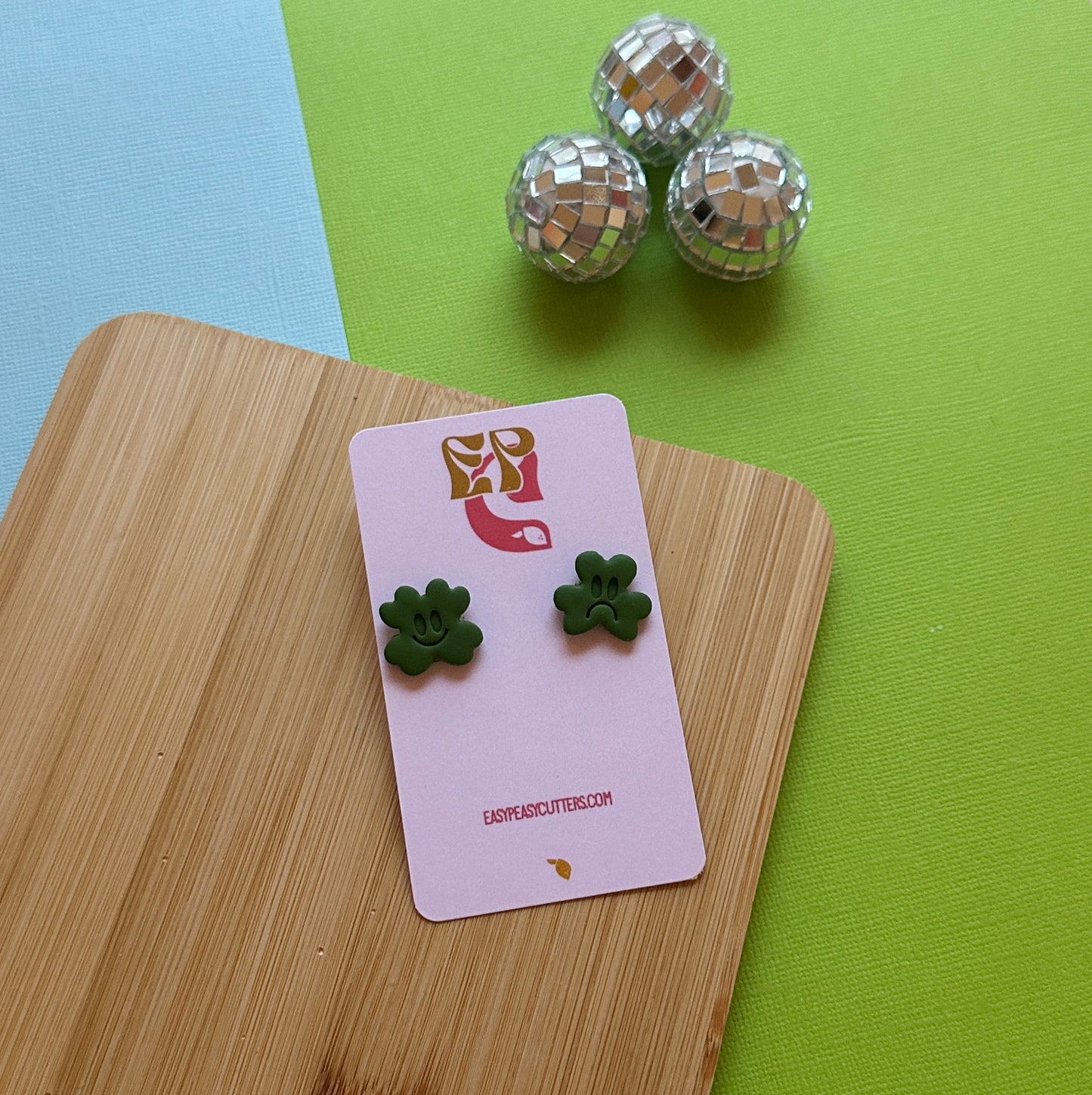 Happy/Sad Shamrock Studs | Polymer Clay Earrings