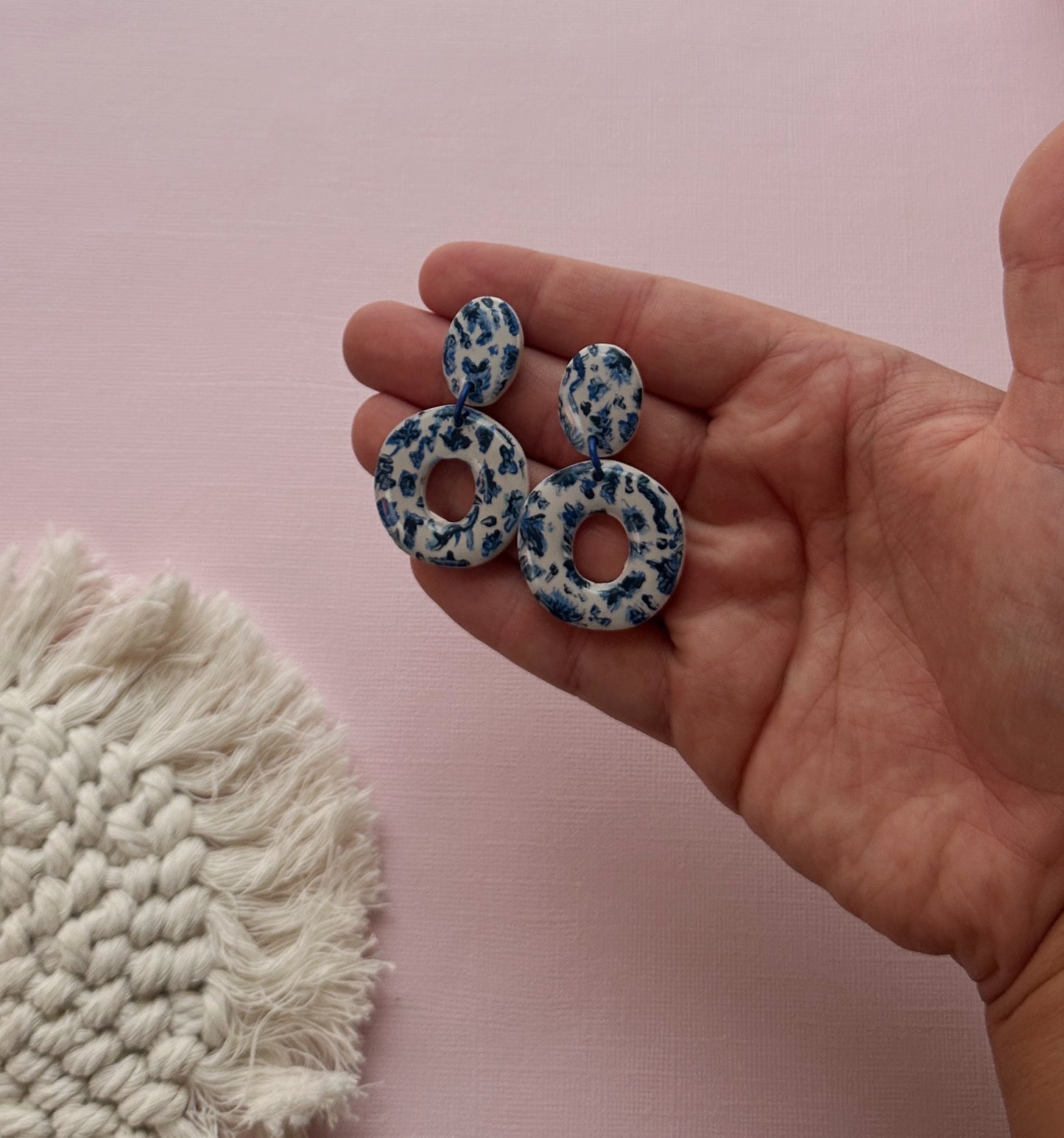 Organic Donut in Fine China | Polymer Clay Earrings