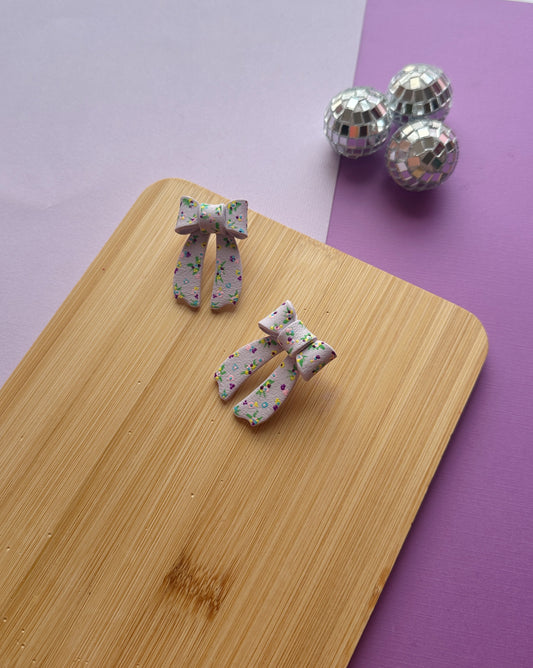 Hand-painted Lilac Bow Studs | Polymer Clay Earrings