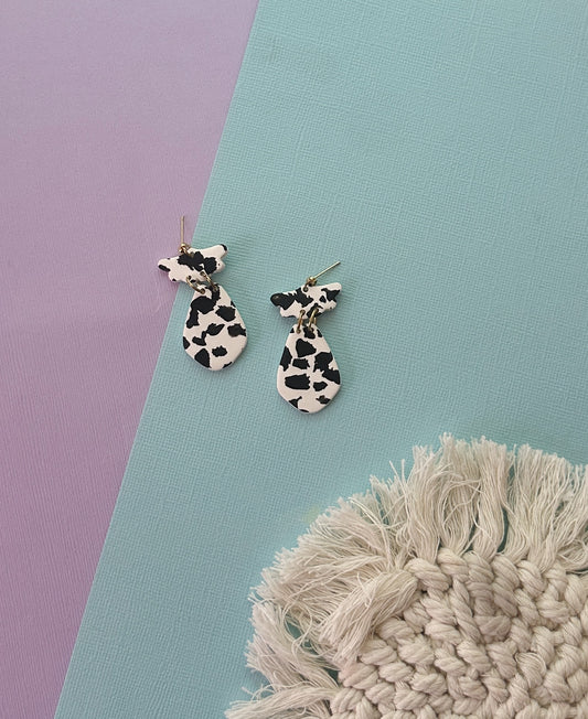 Mae in Cow Print | Polymer Clay Earrings