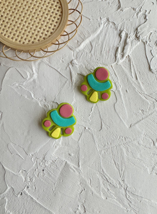 Layered Statement Stud in Neon | Polymer Clay Earrings