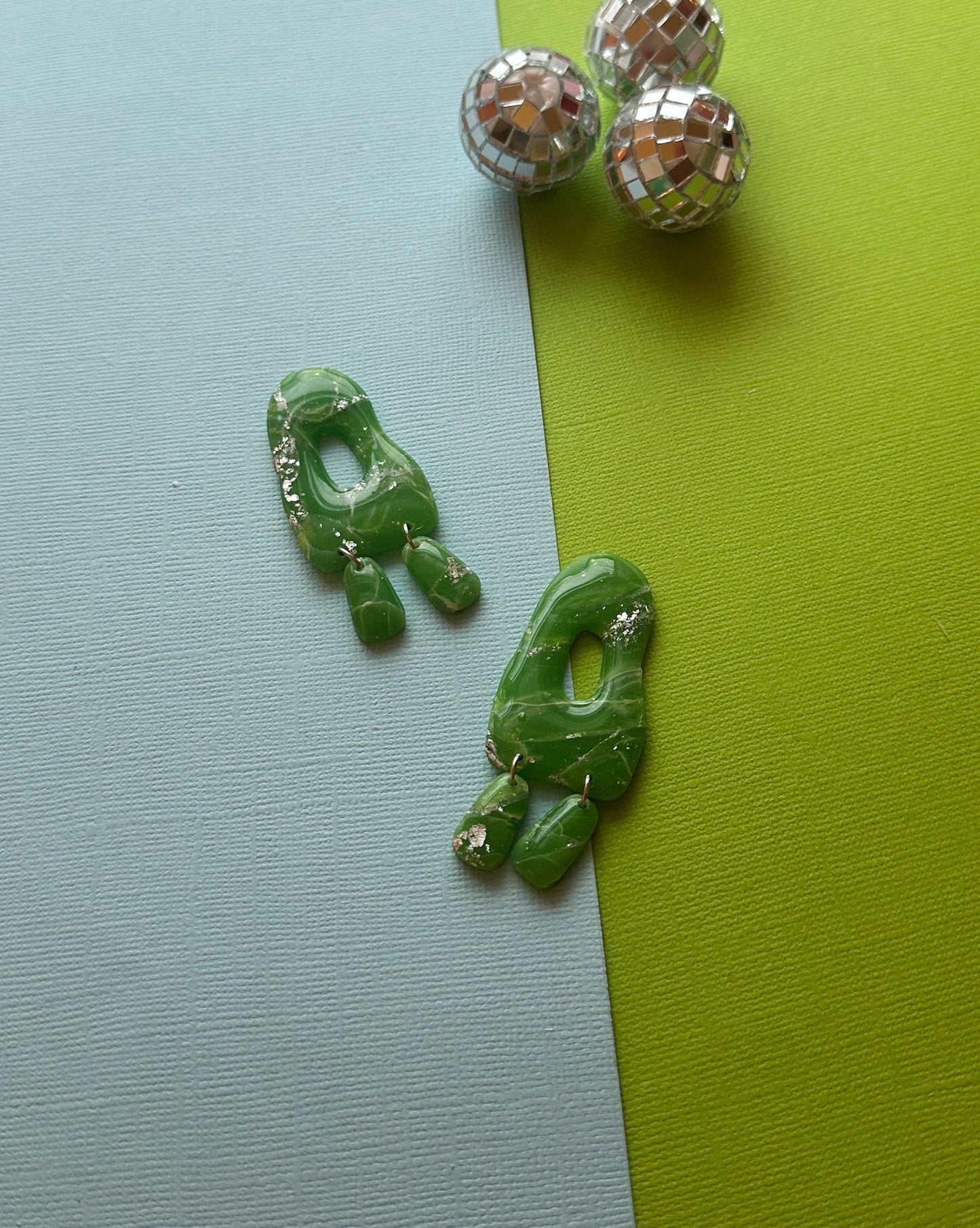 Organic Dangle in Emerald | Polymer Clay Earrings
