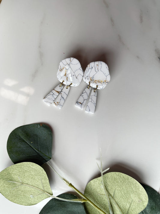 Organic Dangle in White Marble | Polymer Clay Earrings