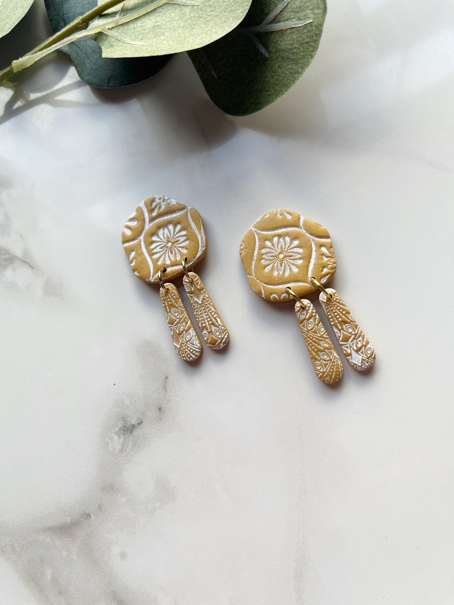 Organic Dangle Stud in Mustard | Polymer Clay Earrings