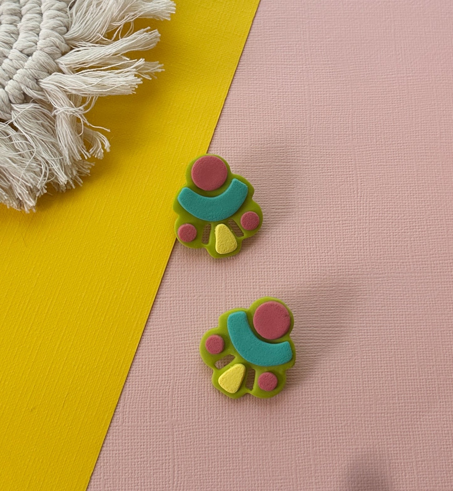 Layered Statement Stud in Neon | Polymer Clay Earrings