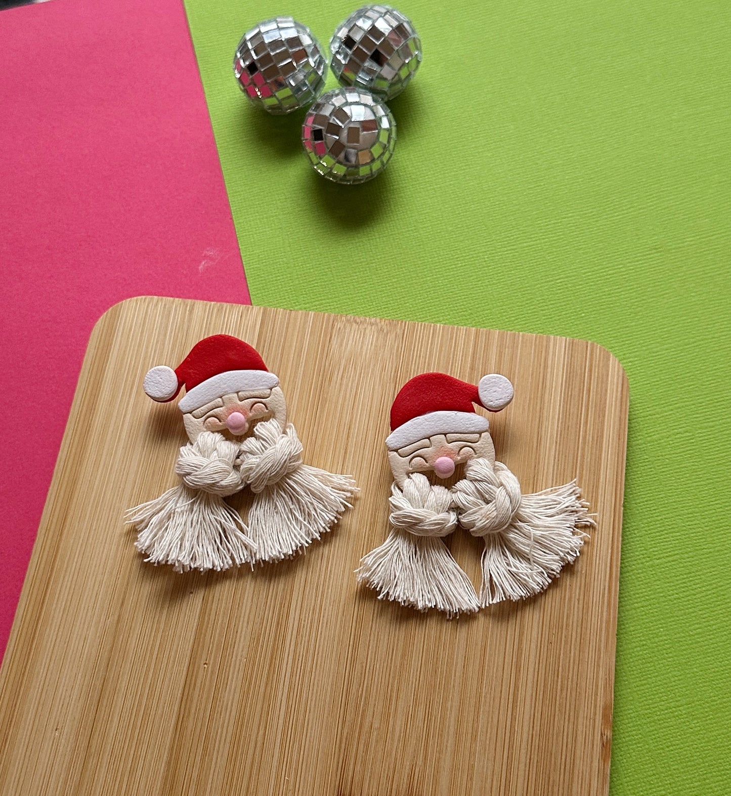 Macrame Santa | Polymer Clay Earrings