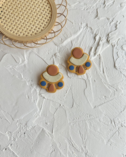 Layered Statement Stud in Natural | Polymer Clay Earrings