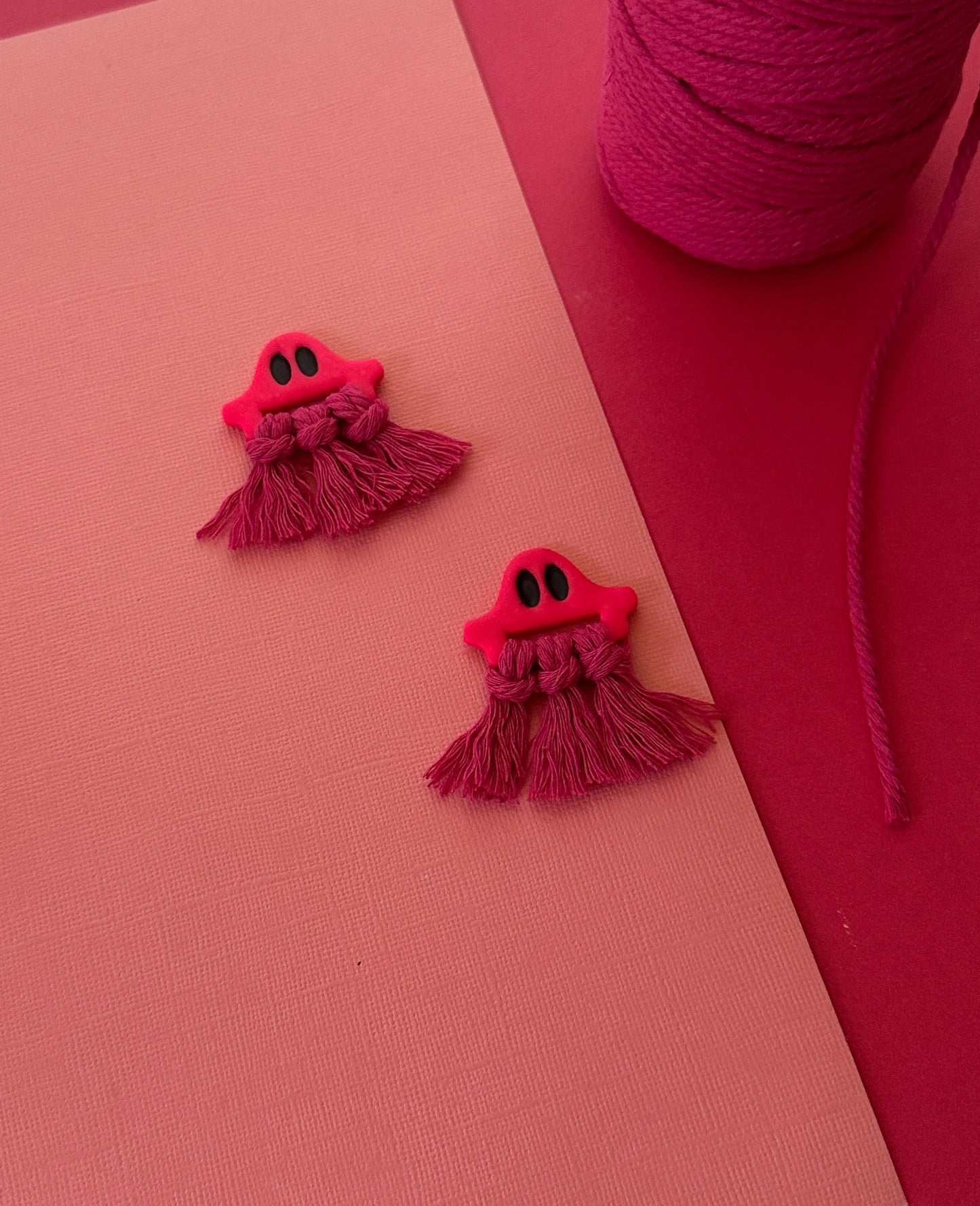 Pink Macrame Ghost | Polymer Clay Earrings