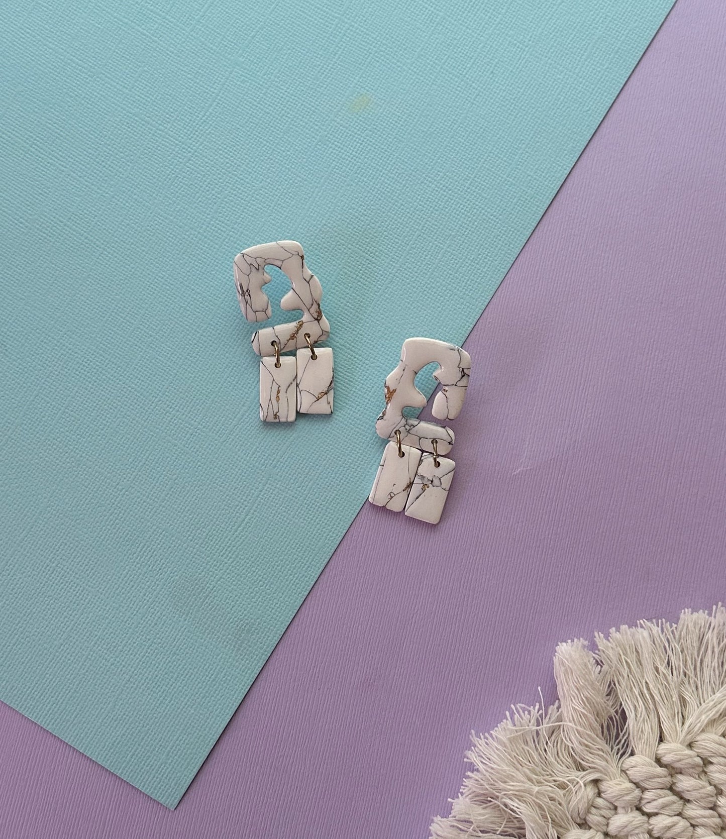 Mary in White Marble | Polymer Clay Earrings