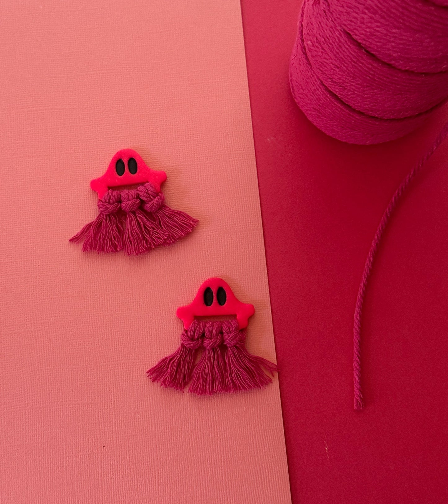 Pink Macrame Ghost | Polymer Clay Earrings