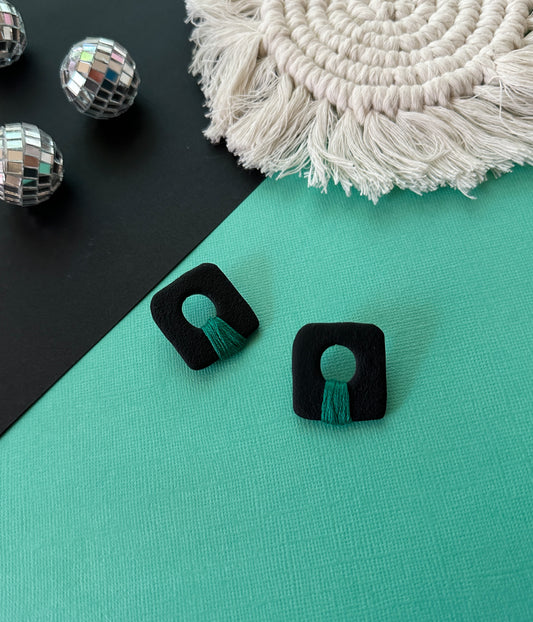 Square in Black/Green | Polymer Clay Earrings