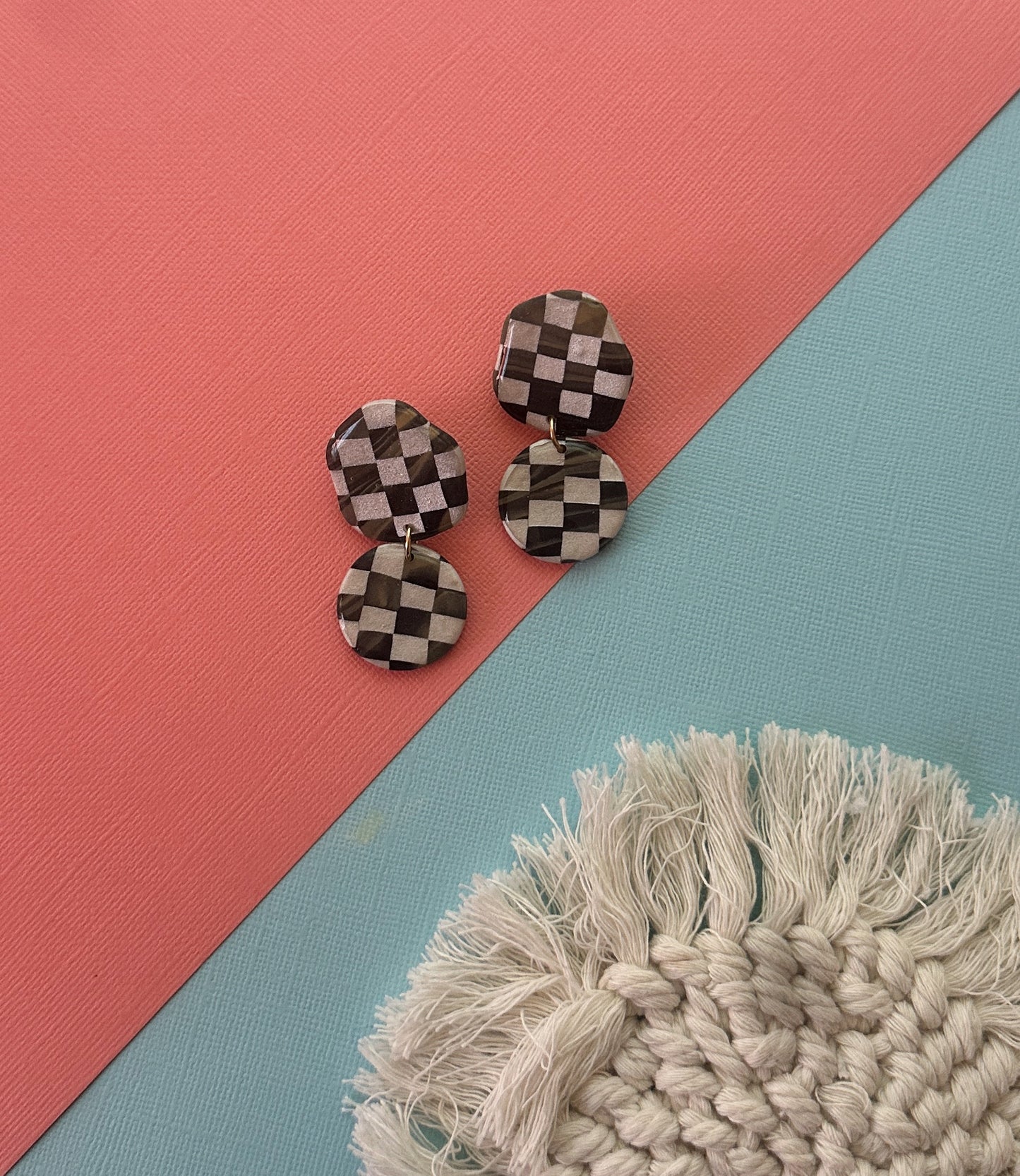 Organic Checkered | Polymer Clay Earrings