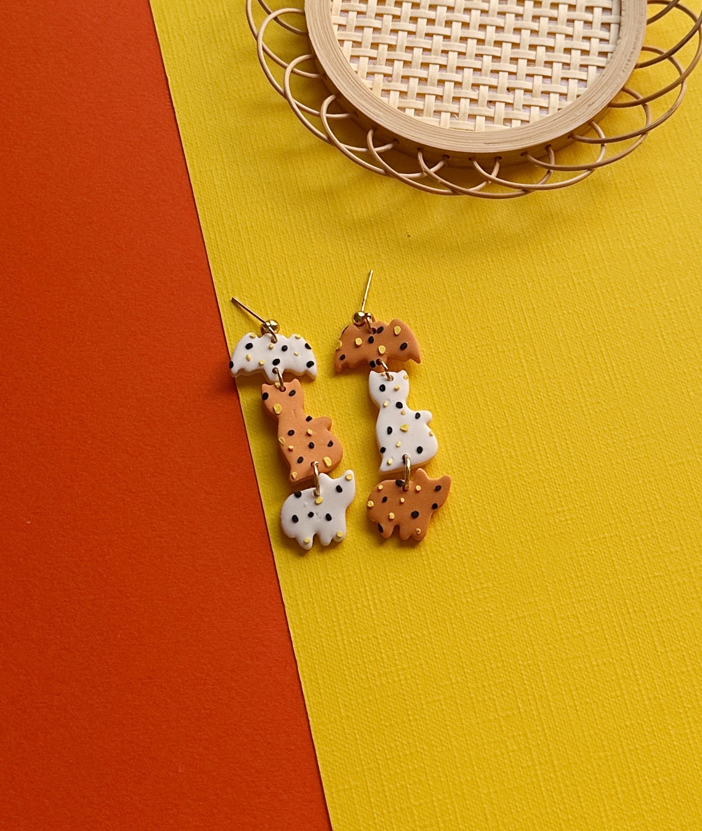 Halloween Animal Cookie Dangles | Polymer Clay Earrings