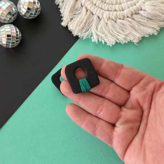 Square in Black/Green | Polymer Clay Earrings