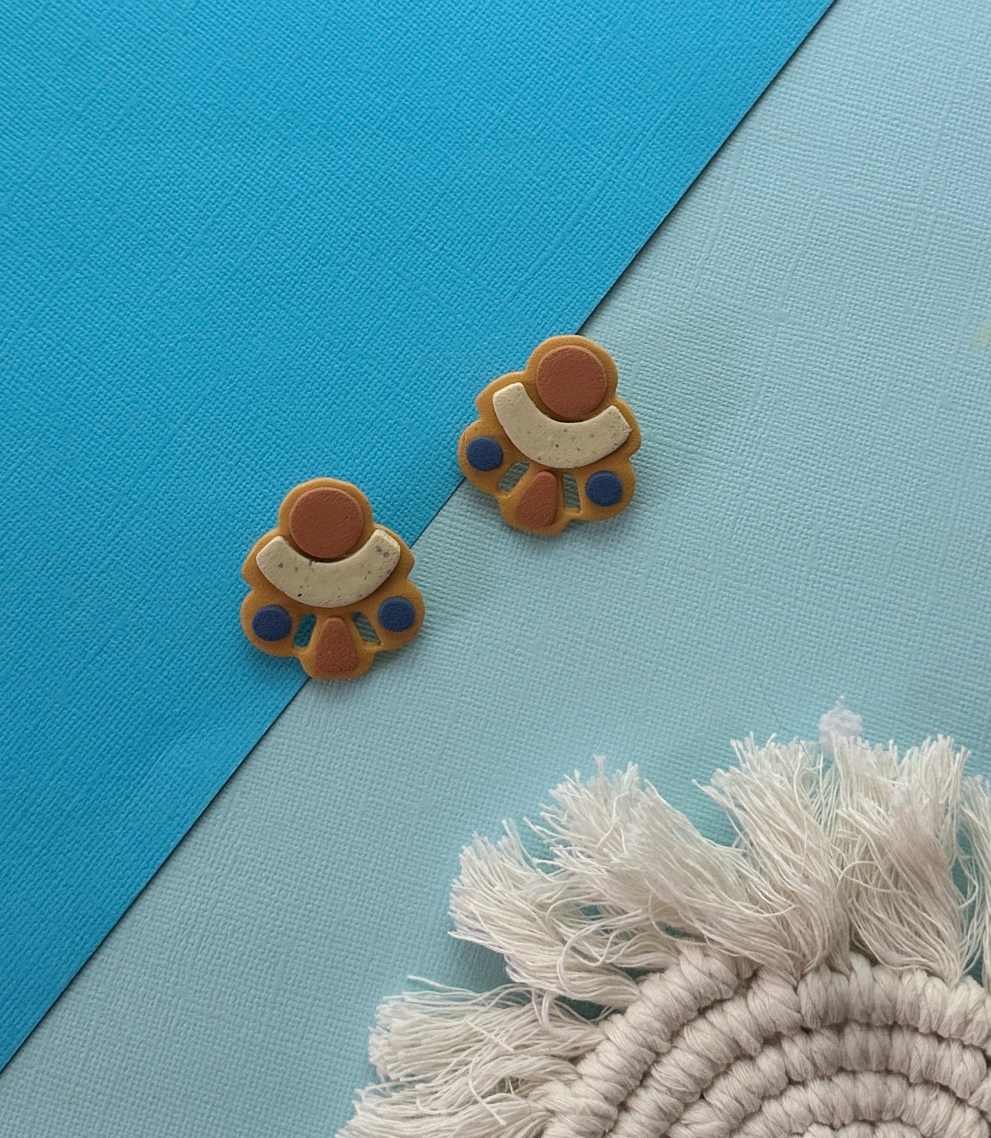 Layered Statement Stud in Natural | Polymer Clay Earrings