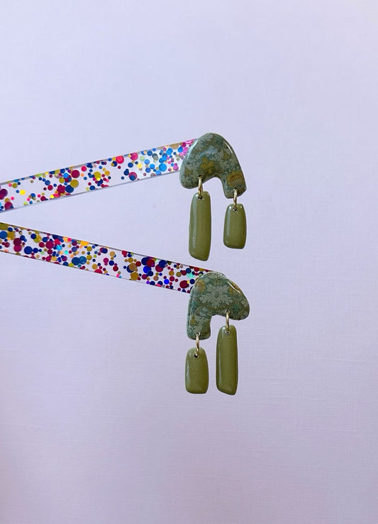 Organic Dangle in Moss | Polymer Clay Earrings