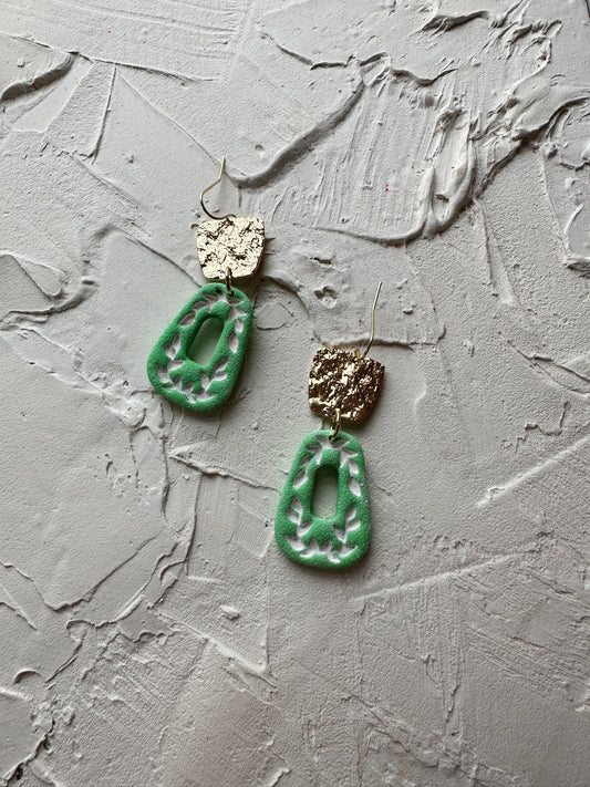 Floral Border in Green | Polymer Clay Earrings