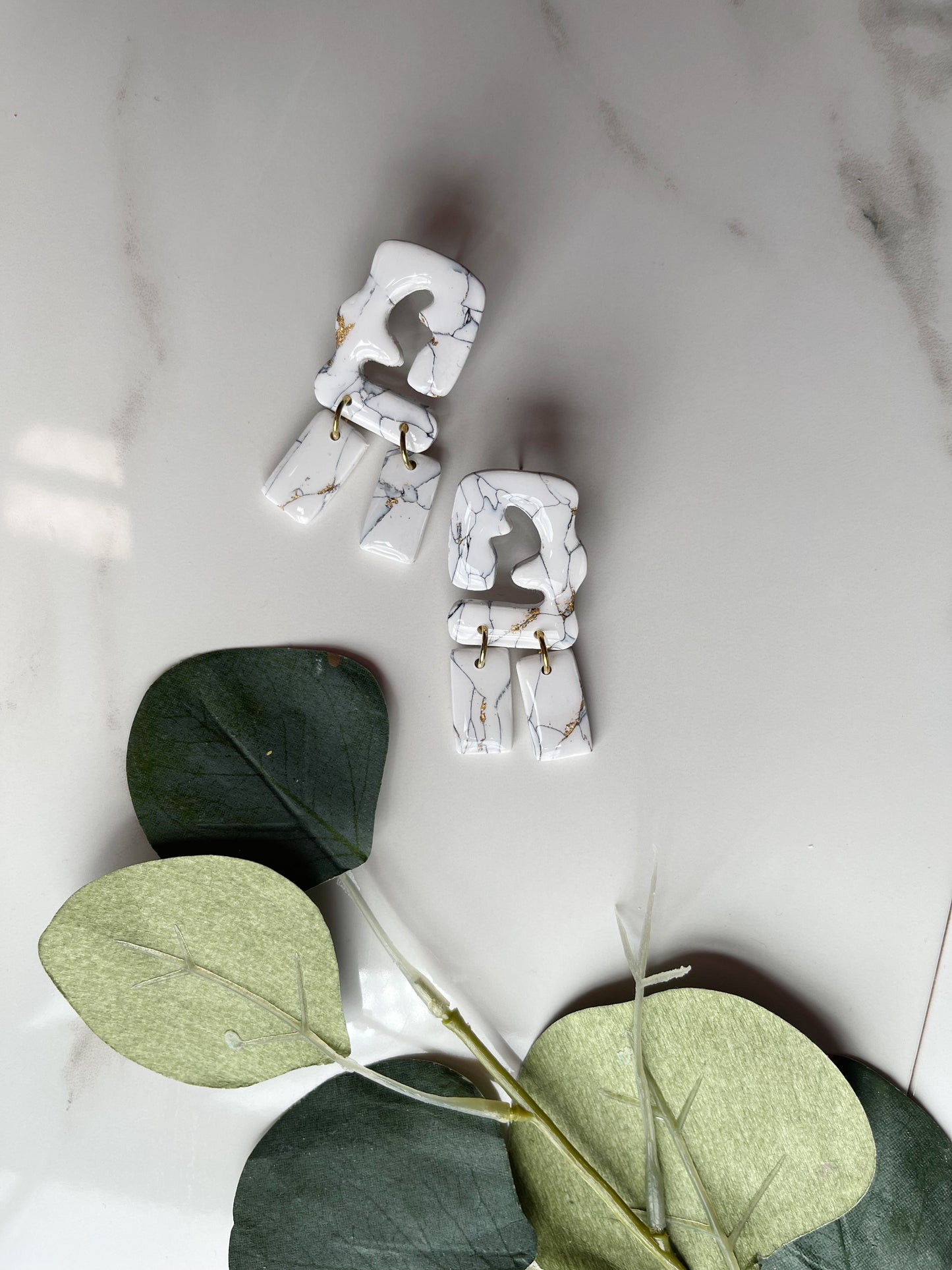 Mary in White Marble | Polymer Clay Earrings