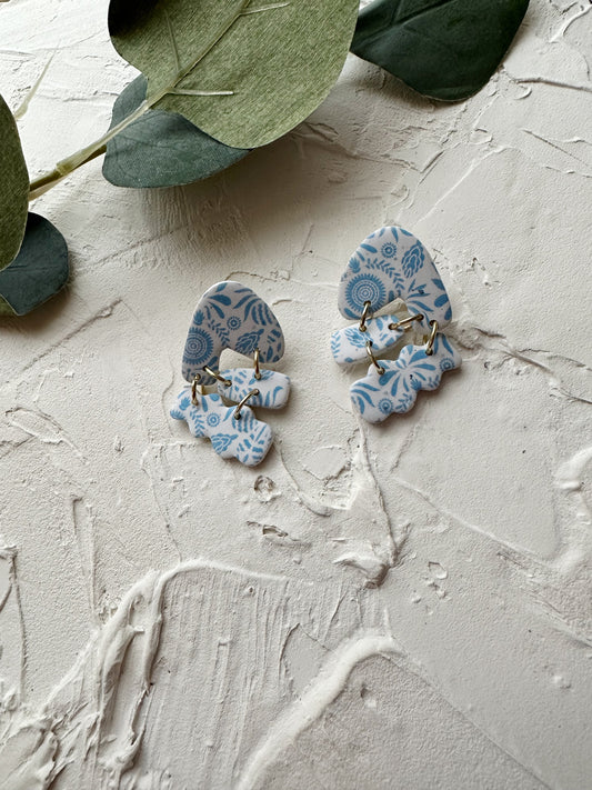 Alex in White/Blue | Polymer Clay Earrings